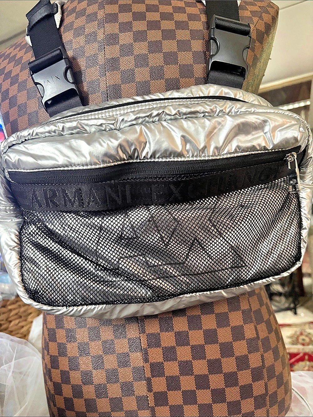 Armani Exchange Silver & Black Convertible Bag